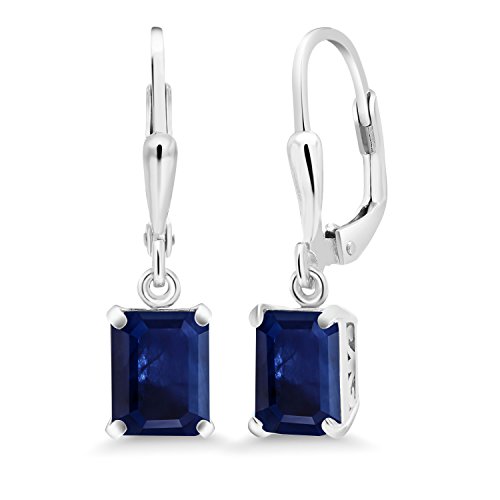 Gem Stone King Leverback Drop Dangle Earrings For Women | 8X6MM Emerald Cut Gemstone Birthstone | 925 Sterling Silver | Fine Jewelry Gifts for Her Mom Women Wife