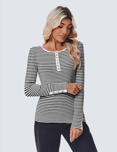 Zeagoo Womens Long Sleeve Henley T Shirts Button Ribbed Knit Slim Fitted Tee Tops Basic Casual Work Blouse XS-XXL2