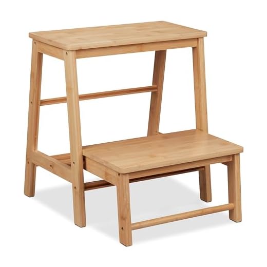 Relaxdays opstapje, inklapbaar, 2 treden, tot 100 kg, kinderkrukje, HxBxD 48 x 45 x 51 cm, bamboe opstapkrukje, natuur