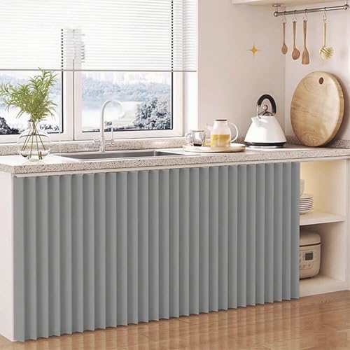 Cortinas Cocina Cortas con Riel Silencioso Autoadhesivo, Tejido de Imitación de Lino, Cortinas Cortas Plegable Opaca y Antipolvo para Estantes Armario Gabinete de Zapatos(Beige,W 100cm x H 60cm)