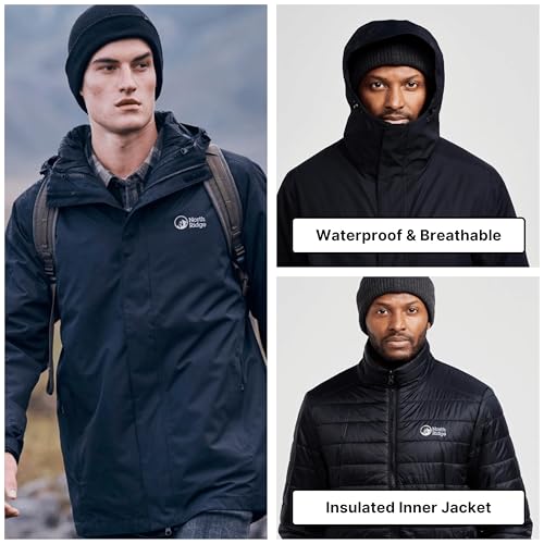 NORTH RIDGE Men’s Align 3-in-1 Jacket with Removable Insulated Inner & Adjustable Hood, Waterproof, Breathable & Warm Winter Coat (UK, Alpha, M, Regular, Regular, Black) - Image 3