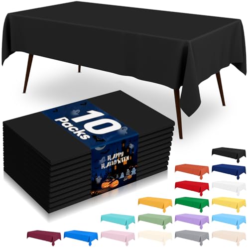misaya 10 Packs Plastic Table Cloth Black Disposable Tablecloth