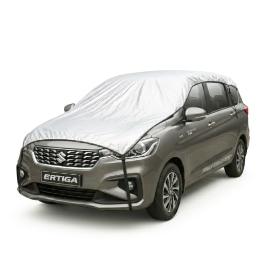 Image of Pivalo Half Car Body Cover for MUV Cars (All Models & Years) | 100% Waterproof Outdoor UV & Heat All Weather Protection | Triple Stitched 3 Layer with Adjustable Straps Cover (Reflective Silver)