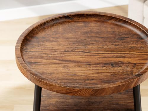 Round Side Table, 15.7in end Table for Living Room, Rustic Brown | Small Table 3 tier Nightstand for Living Room, Bedroom, Porch, Small Space, with Raised Anti-Drop Edge — view 6