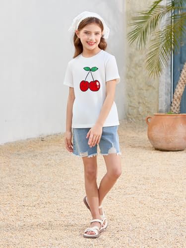 Image of Girls Short Sleeve T Shirts Kids Summer Tops Crewneck Tees 5-14 Years