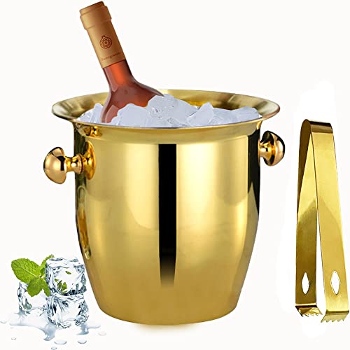 Ice Buckets - Champagne Ice Bucket with Tongs, Golden Trumpet Ice Bucket Stainless Steel Mirror Reflection Wine Cooler for Cocktail Bar Beer Red Wine Liquor Beverages Party,Ice Frozen Longer, 2.5L -  Pioplex