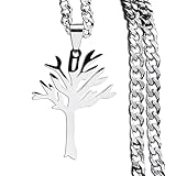 LIU JUN Tree Of Life Stainless Steel Necklace For Women, Irregular Geometry Tree Trunks Branches Hip Hop Punk Rock Pendant Cuban Link Charm Jewelry (Silver Tree 1Pcs)