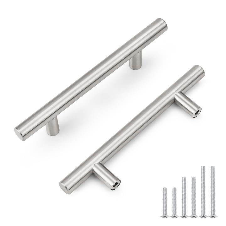 Probrico 30 Pack Hole Centers 3-1/2 inch Brushed Nickel Cabinet Pulls,Stainless Steel Drawer Handles Length 6inch, Euro Style Modern Pull Handle for