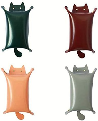 FEITeng Cat Shape Leather Storage Tray PU Coin Key Makeup Tray,Dark Green
