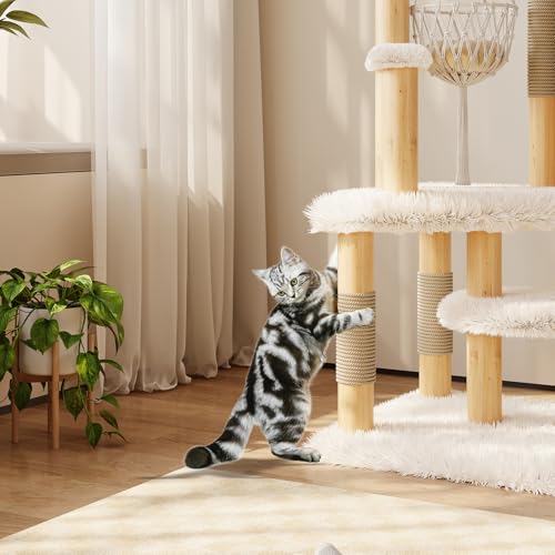 Árbol para gatos en madera maciza moderna de 70 pulgadas, blanco miniatura 2