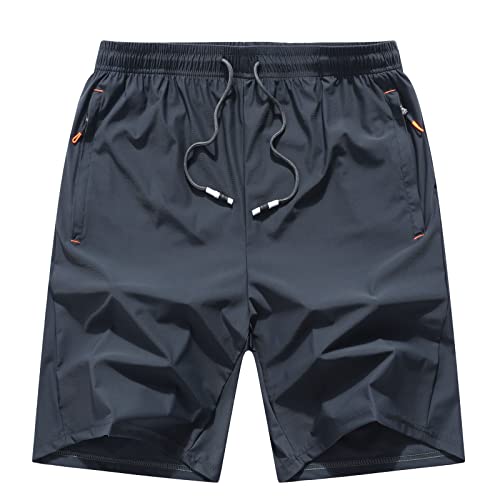 Xiaolongren Boys Lightweight Athletic Running Shorts Quick Dry Workout Shorts For Gym Shorts Hiking Basketball Training With Zipper Pockets(7095-Gray14) #TOP12