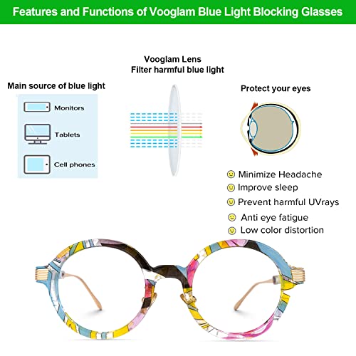 Image of VOOGLAM Round Blue Light Glasses for Women Anti Eyestrain Dry Eyes UV Computer Phone TV Eyewear Dylan