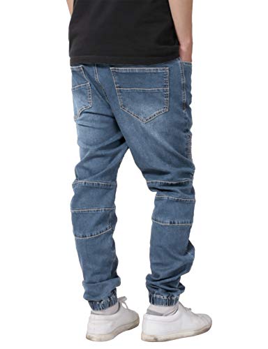 Allsense Men's Slim-Fit Acid Wash Biker Denim Jogger Pants3