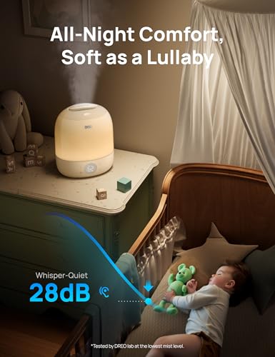 Image of DREO Smart Humidifiers for Bedroom Baby HM409S, 1500+ RGB Night Light & Sleep Routine Trainer, Ultra Quiet 28dB & 3L Top Fill Cool Mist Humidifier for Nursery, Air humidifier for Plants Indoor, Yellow