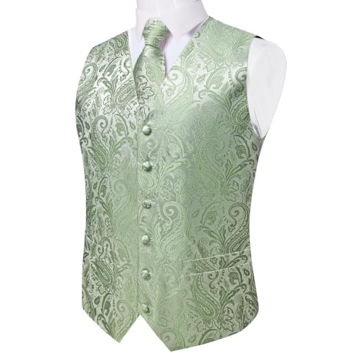 Image of DiBanGu Mens Vest and Tie Set Formal Paisley Waistcoat and Necktie Pocket Square Cufflinks Silk Suit Vest for Tuxedo Wedding