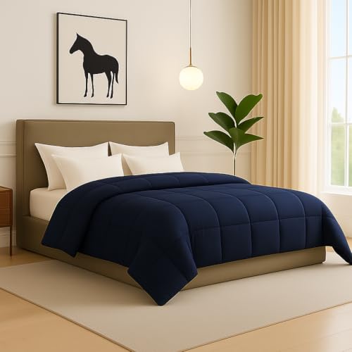 Image of Down Blanket, Extra Lightweight Summer Comforter for Double Bed | 100 GSM Ac Comforter Super Soft Fluffy ComforterDouble Bed Comforter | Dohar | Duvets |Soft Microfiber Fabric (100 GSM, Navy Blue)