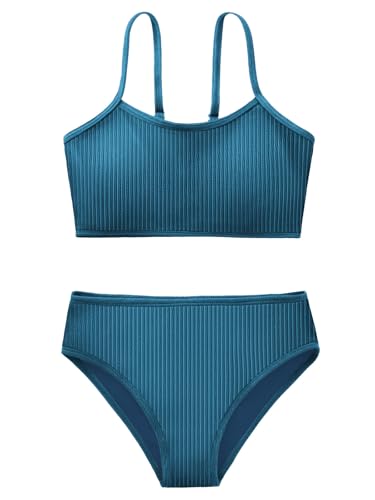 Image of Girl's 2 Piece Swimsuit Solid Spaghetti Strap Bikini Sets Beach Bathing Suit Swimwear for Teen Kids