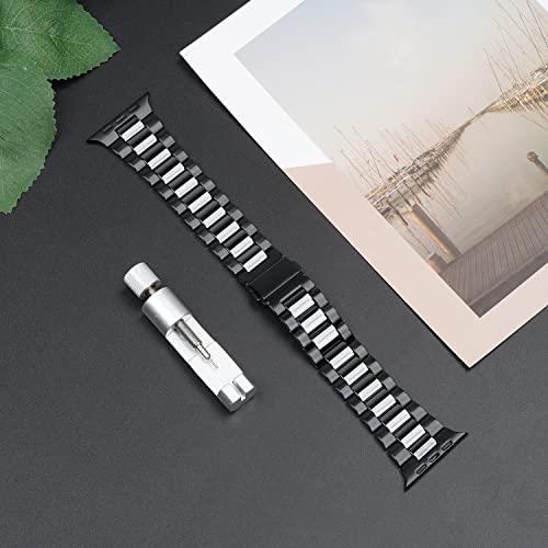 Iiteeology Compatible With Apple Watch Band Ceramic 49/45/44/42Mm, Stainless Steel Wristband Replacement Band For Iwatch Ultra Series Se 8/7/6/5//4/3/2/1, Black+Black #TOP6