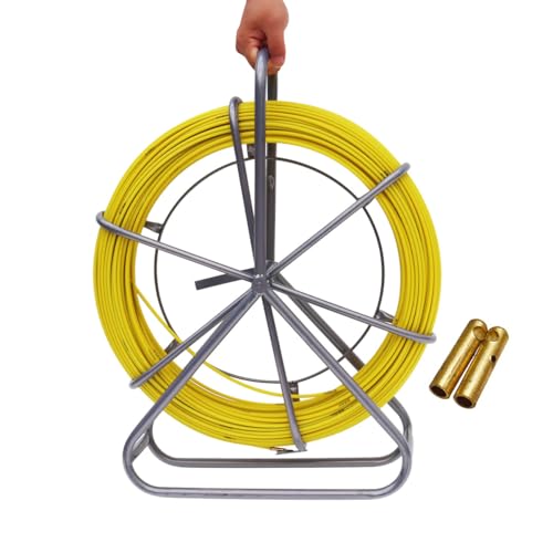 INTSUPERMAI Fish Tape Fiberglass 6mm 425FT, Duct Rodder Fish Tape Wire Puller, Cable Running Rod Reel Wire with Durable Steel Stand, Fishtape Puller Conduit Puller for Wall & Electrical Conduit