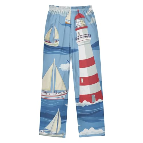 ZZXXB Sailboat and Lighthouse Cloud Boys Long Pants Soft Trousers Elastic Waist Kids Lounge Bottoms with Pockets S-XL2