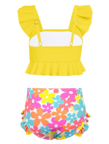 XiaoMoSha Girls Two Piece Swimsuits Ruffled Kids Bikini Sets Adjustable Straps Cute Bathing Suits for Tween Beach Swimwear Size 9 10 9-10 — view 2