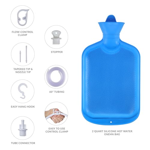 Enema Bag Kit for Colon Cleansing Hot Water Bottle Bag (2 Quart) for Home Coffee Enema Kit with 5 Feet Enema Tube
