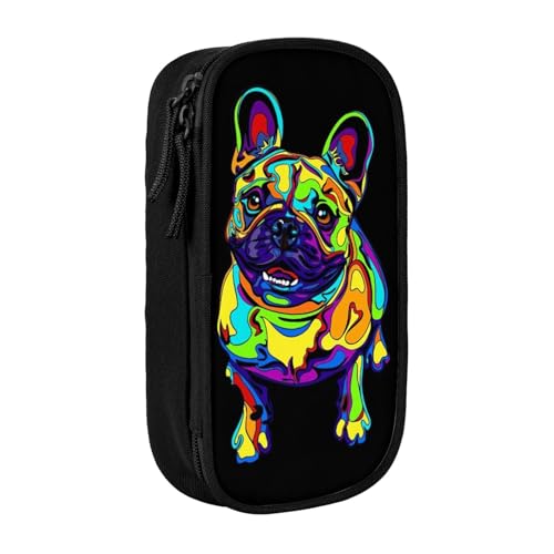 フレンチ・ブルドッグペンケース 筆箱 文具ケース おしゃれ 筆袋 鉛筆ケース 鉛筆のサック 中高校生 軽量 収納バッグ 学生 子供 誕生日 入学ギフト 大容量 ダブルレイヤーBlack