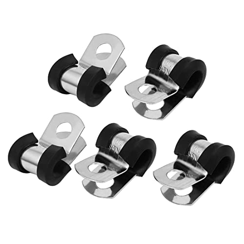 Tool parts 6mm Dia EPDM Rubber Lined P Clips Cable Hose Pipe Clamps Holder 5pcs
