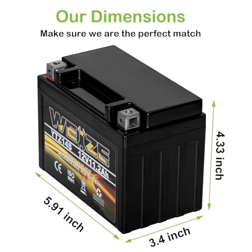 Image of WEIZE YTZ14S 12V 11.2AH 230CCA High Performance Maintenance Free Sealed Motorcycle Battery AGM Rechargeable Replacement for Honda, Yamaha, BMW Motorcycles & Scooters