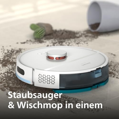 PHILIPS Homerun Serie 2000: 2-in-1 Saug- und Wischroboter, 130 Minuten Laufzeit, Lasernavigation, Teppichboost, Absaugstation, App-gesteuert, Arktikweiß (XU2100/20)