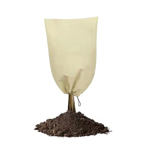 HEIGOO 1X Abdeckplanen für Pflanzen,100 x 80 cm mit Reißverschluss & Zugband praktische Kübelpflanzensack,Beige,1-2 mal wiederverwendet Werden Cover