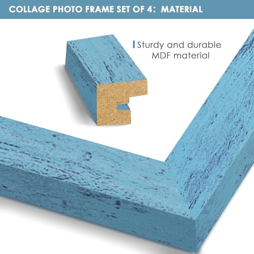 Image of DUENPY 4x6 Collage Frame Tempered Glass For 4 4x6 Photos Blue