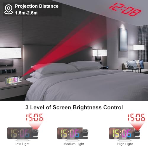 Miniatura 5 de Cuteefun Reloj Despertador Digital Con Proyector, Despertador Inteligente Con Temperatura, Snooze, 12 24h, Brillo Ajustable, Reloj Proyector Techo Para Dormitorio, Números De Colores