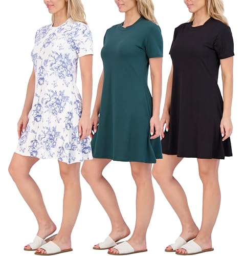 Real Essentials 3-Pack: Women's Super-Soft Short Sleeve Dress Loose Casual Plain Simple Summer T-Shirt (Available in Plus)