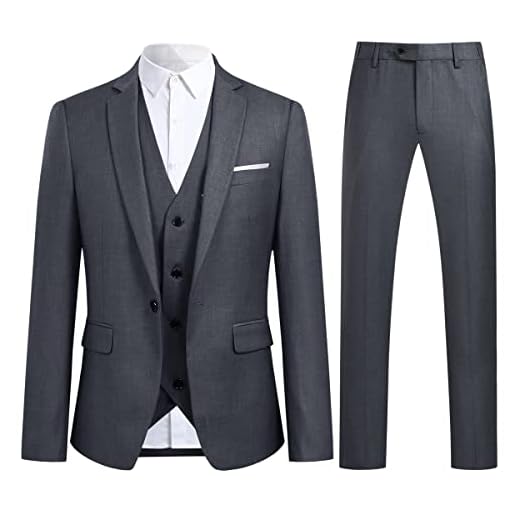 Allthemen Kostym herr slim fit 3 delar kostymer herrdräkt svart kavaj för bröllop affärsfest, Mörkgrå, XL