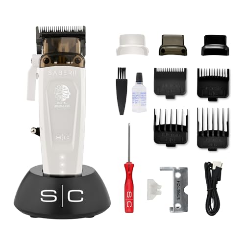 Stylecraft Saber 2.0 Professionelle Haarschneidemaschine Herren-Haartrimmer mit bürstenlosem EON-Motor verstellbarer Klinge 120 Minuten kabelloser Laufzeit Metallgehäuse USB-Kabel Typ C (Weiß)
