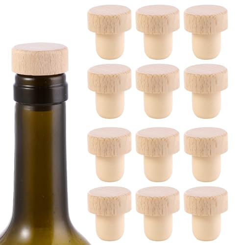 Tapón en Forma de T, 12 Pcs de Madera y Corcho Reutilizable para Vino, Cerveza y Botella   Reemplazo