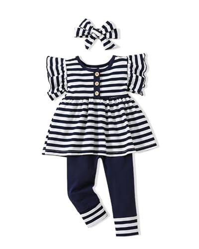 Image of Doresbebe Baby Girl Clothes Toddler Girl Outfits Infant Girl Summer Clothes for Girl Ruffle Shirt Pants+Cute Headband 3PCS