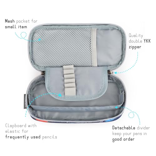 Image of mibasies Boys Pencil Case for Kids, Multi-Slot Pencil Pouch, Galaxy LightGray