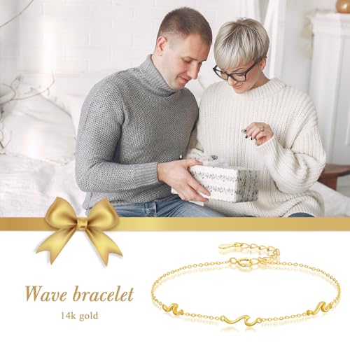 14k Gold Wave Bracelet 14k Solid Gold Wave Bracelet Ocean Beach Jewelry Christmas Gifts for Women3