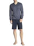 CALIDA Herren Relax Streamline Pyjamaset kurz mit langem Arm Zweiteiliger Schlafanzug, Dark Sapphire, 50