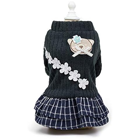 RayMinsino Haustier Wolle Kleidung Prinzessin Rock Blume Plaid Pullover zweibein warme Kleidung Baumwolljacke Cover