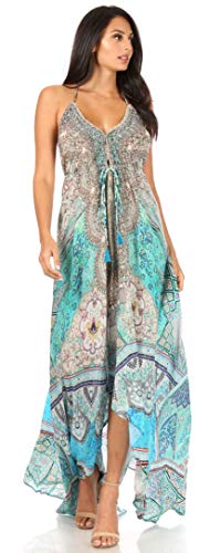 Image of Sakkas Lizi Womens Maxi High-Low Halter Handkerchief Long Dress Beach Party