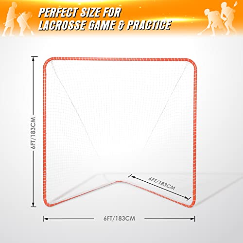 Metal 6\'x6\' Lacrosse Goal for Youth & Kids | Backyard Training & Practice | Orange - Thumbnail 3