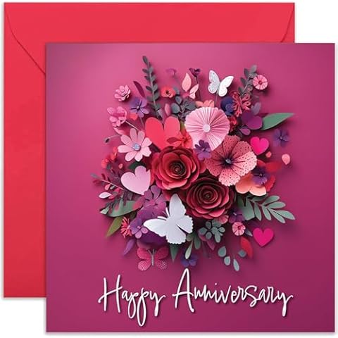 Happy Wedding Anniversary Card - Floral & Butterfly Design Cover