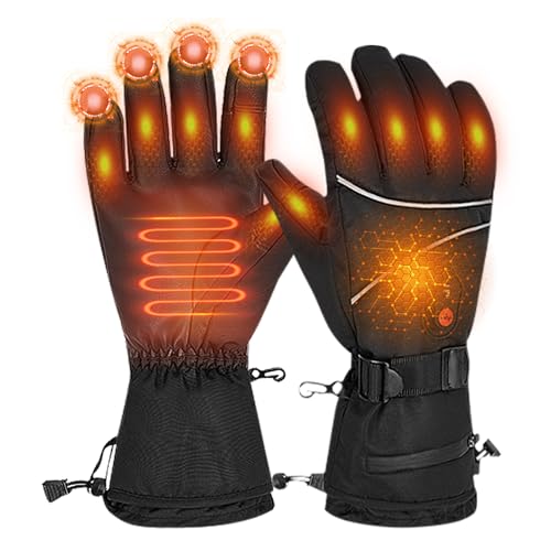 Electric Heating Gloves - Waterproof Thermal Heated Gloves with 3 Temperature Settings Screen Touch and Power Bank Pocket for Winter Sports Cycling Work