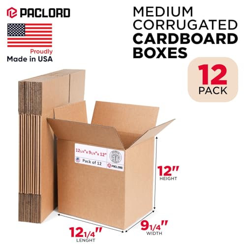 Image of Medium Cardboard Boxes 12 1 /4 inchL x 9 1 /4 inchW x 12 inchH (Pack of 12) - USA-Made Packing Boxes for Moving, Shipping, or Storage - USPS, UPS, FedEx Approved - Professional Packing Supplies for Moving