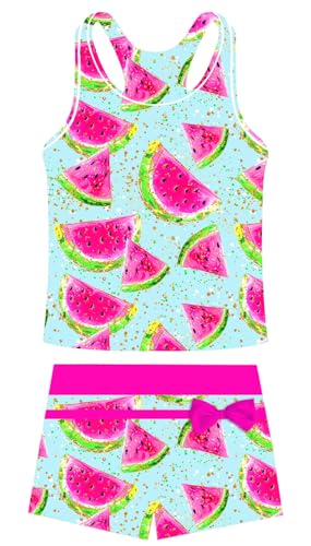 Image of UNIFACO Girls Swimsuits Two Piece Tankini Bathing Suits Boyshort Summer Beach Rash Guard Swimwear for 4-13T