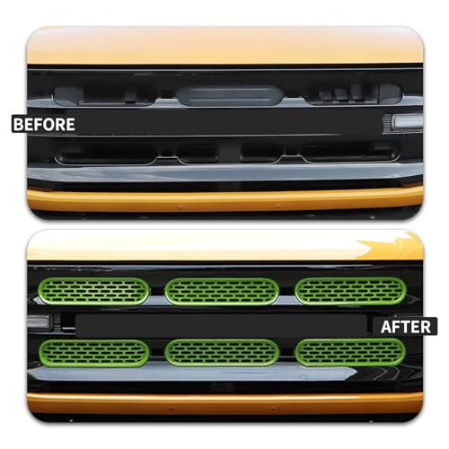 Image of Front Grill Mesh Grille Inserts Cover Frame Trims Kit 6Pcs Fit for Ford Bronco 2021-2026 2 /4 Door Exterior Accessories (Green)