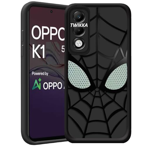 Image of Stylish Spider Back Case Cover Compatible with Oppo A3 Pro 5G | Oppo K12x 5G | Spidey Face Mask Case | Soft Silicone | Camera & Full Body Protection | Shock Proof | (Black)